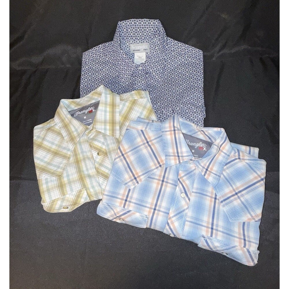 Lot of 3 Wrangler Men’s Medium Western Shirts 20X Rancher Pearl Snap Plaid